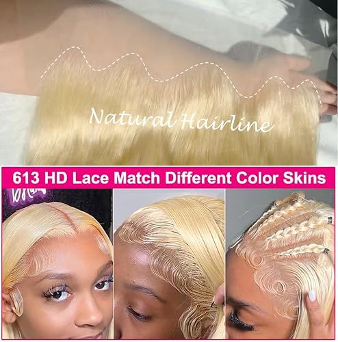 613 Blonde 13x4 HD Lace Closure Human Hair Body Wave 14 Inch - Free Part Natural Hairline