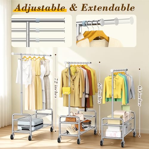 Silver Heavy Duty Stainless Steel Clothes Rack 760LBS Load Adjustable & Rolling