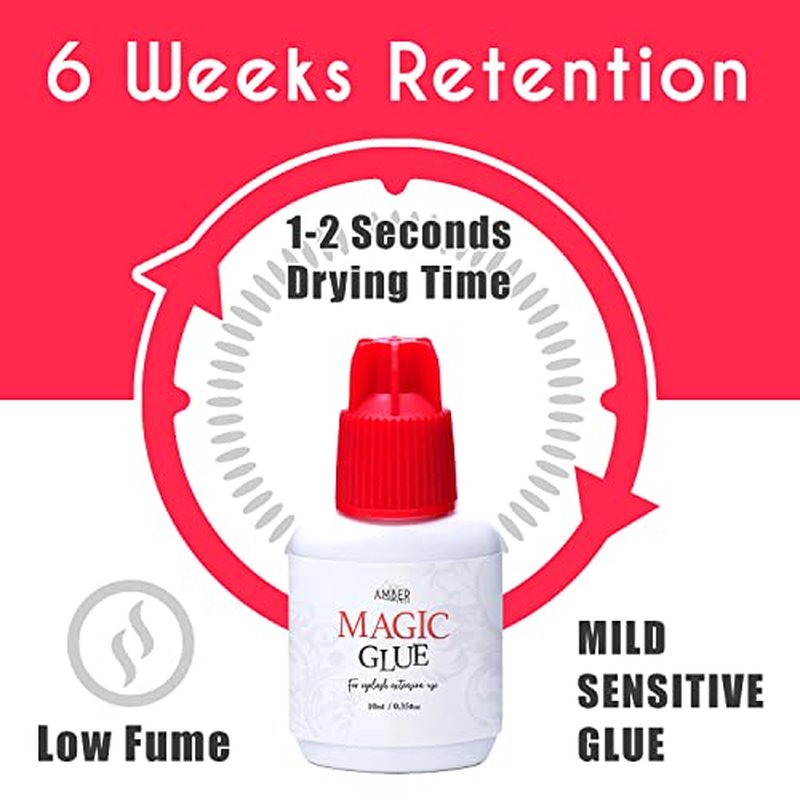 Mild Sensitive Eyelash Extension Magic Glue for Professional Lash Extensions, 1-2 Sec Dry Time & Up to 6 Weeks Retention, Black Adhesive by Amber Lash (5 ml / 0.18oz)