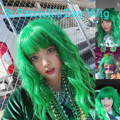 LABEAUTÉ Green Wavy Bob Wig with Air Bangs - 14 Inch Mint Green Cosplay Wig