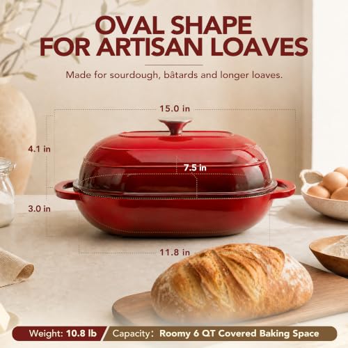 Enamel Cast Iron Bread Oven - Oval Dutch Oven for Sourdough Baking