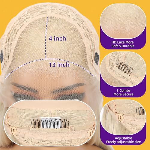 Dofami Lumi Blonde 13x4 Synthetic Lace Front Wig with Middle Part - Blonde #R10119, 26 Inch, Glueless, Natural Look