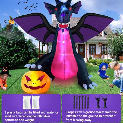 Purple 9FT Halloween Inflatable Dragon with Pumpkin LED Light - Outdoor Yard Decoration