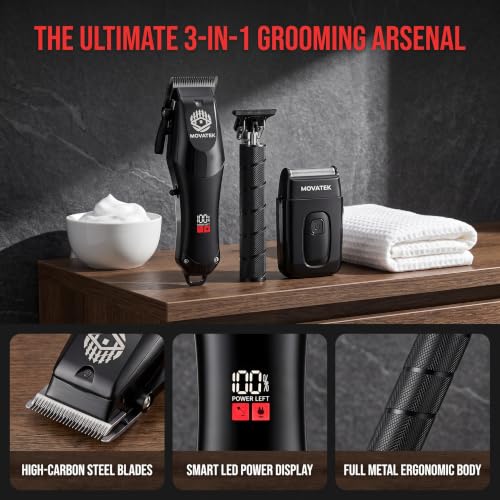 Cordless Hair Clippers for Men with LED Display, Trimmer Set, Professional & Home Use
