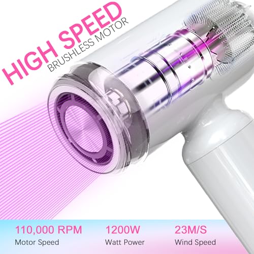 Mini Travel Hair Dryer with Ionic Technology & Brushless Motor - White - Compact & Fast Drying