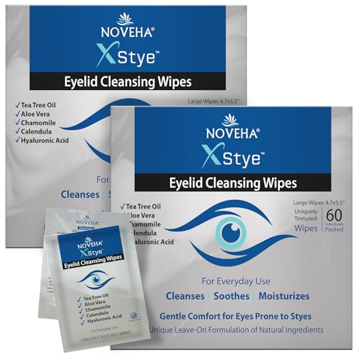 NOVEHA 120 Pack of 60-Count Eyelid & Lash Relief Wipes with Tea Tree & Hyaluronic Acid