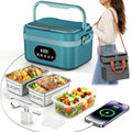 Blue Cordless Heated Lunch Box with 59.2WH Battery, 3 Containers & Power Bank Function