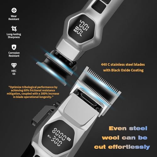 AngFan 712 Hair Clippers & 512 Trimmer Set, Professional 8000RPM Brushless Motor, 440C Steel Blades for Men and Barbershop