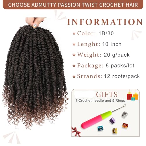 Pre-Looped Passion Twist Crochet Hair 10 Inch - T1B/30, 8 Packs