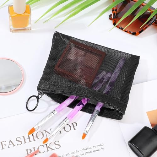 Mini Mesh Zipper Pouch 5x4 Inches - Black Nylon Bag Bulk 30 Pieces