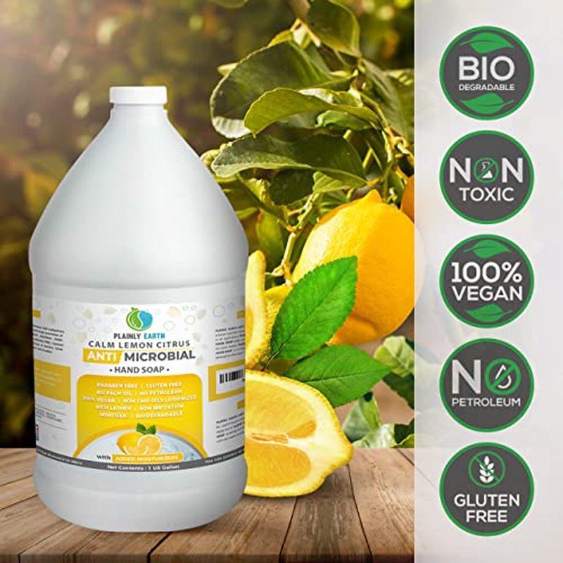 Antimicrobial Liquid Hand Soap (1 US Gallon) - Antibacterial Soap Refill - Hand Soap Refill Bottle - Cruelty Free Moisturizing Soap, Calm Lemon Citrus