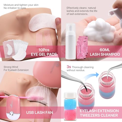Pink Eyelash Extension Practice Kit for Beginners - Lash Training Set