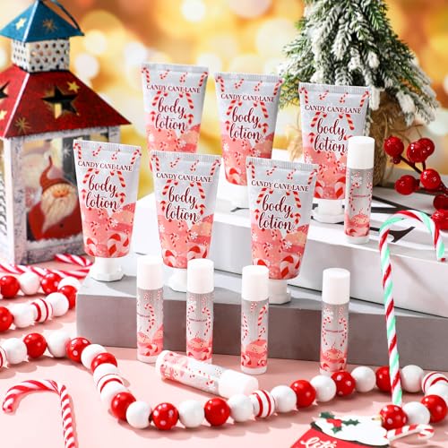 Sacubee 24 Set Christmas Peppermint Lip Balm & Body Lotion Gift Set (Variation 24)