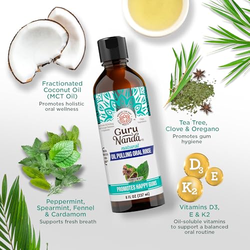 GuruNanda CocoMint Oil Pulling Mouthwash, 3x8oz (Alcohol Free) with Vitamins D3,E,K2