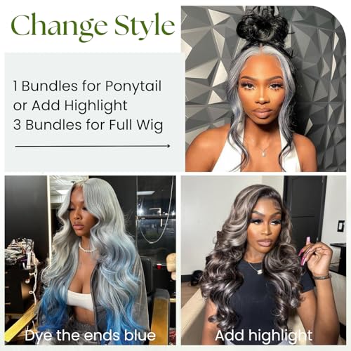 Grey 16 Inch 13x4 Frontal Closure Human Hair Body Wave 180% Density - Variation of THIS listing