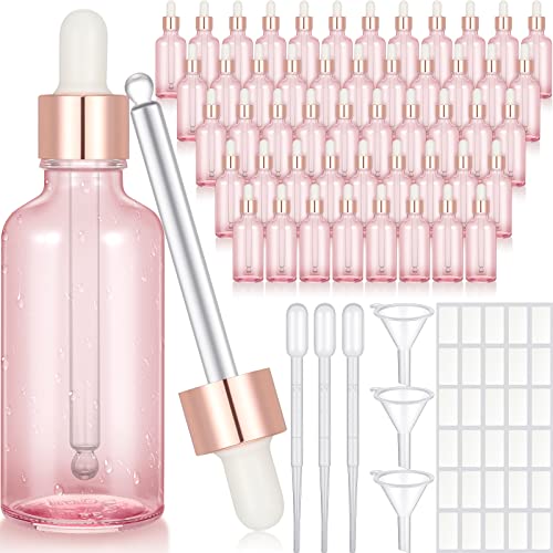 Nuogo Pink 2oz Glass Dropper Bottles for Essential Oils - 50 Pack