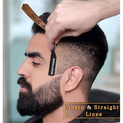 BEAUTICONE Straight Razors for Men, Straight Edge Razor with Single Edge Replacement Blades, Stainless Steel, Barber Razor for Men's Shaving, Barber Shaving Knife, Wooden Handle, Slide-Out