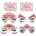 Erythem Face Gems for Women 6 Sheets Red Face Jewels Stick On Self Adhesive Rhinestones Stickers for Halloween Makeup Music Festival Rave Party