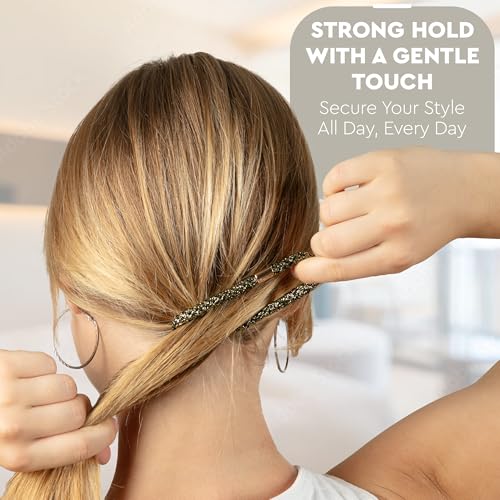 Knotty Luxe Hair Ponytail Holders Set with Metallic Details - Brown, 12 Pack