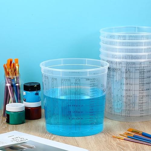 30 Pcs Paint Mixing Cups 5 Quart Graduated Buckets with 6 Lids - Bulk Art Supplies