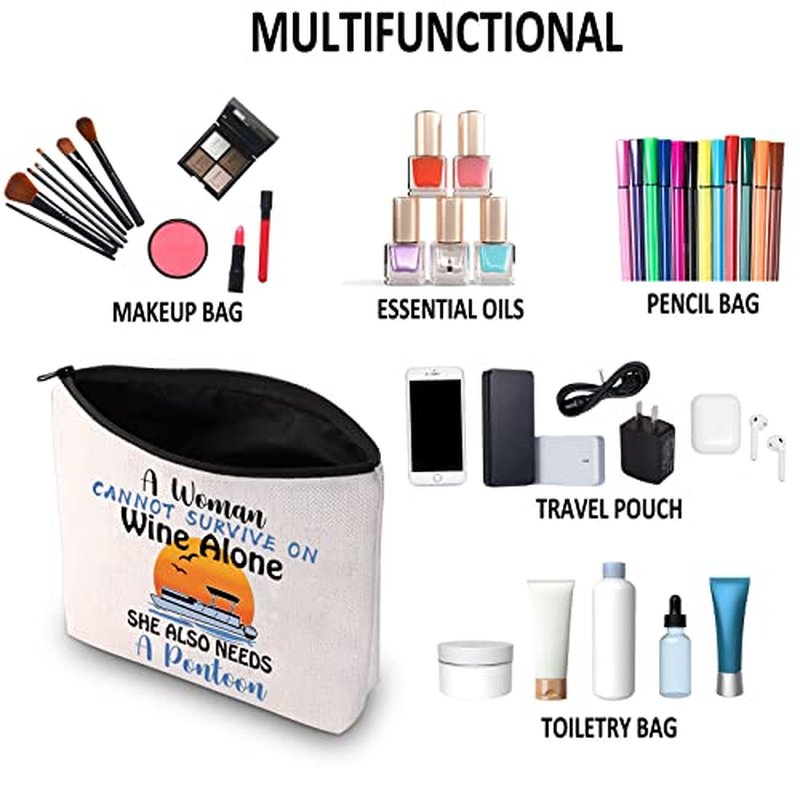 G2TUP Party Life Lover Owner Gift A Woman Cannot Survive On Wine Alone Cosmetic Bag Pontoon Queen Makeup Bag Pontoon Boating Gift (Survive On Wine Alone MB)