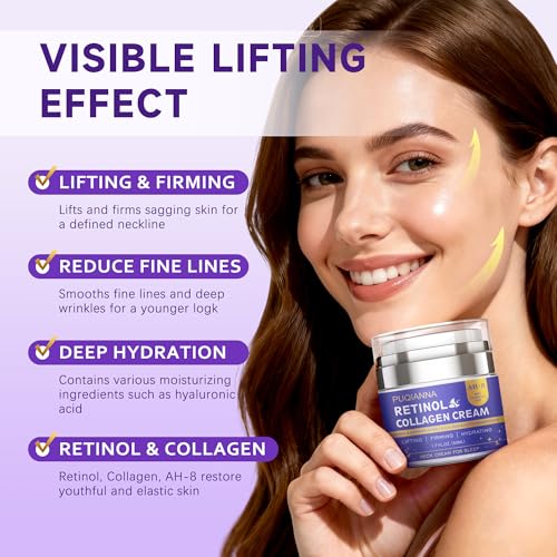 Neck Cream Firming and Tightening with Retinol and Peptide Anti Wrinkle Cream for Women Overnight Treatment Infused with Collagen Hyaluronic Acid and Lavender Extract for Calming Night Care