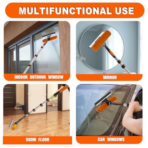 30FT Reach Window Squeegee Kit with 2-in-1 Washer & Rotatable Head - Includes 24FT Extension Pole