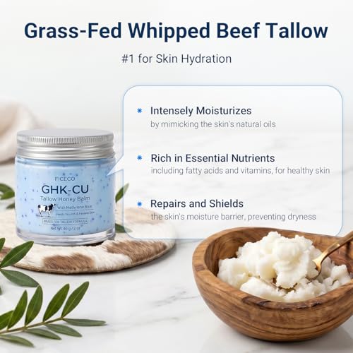 Copper Peptide Face Cream with Honey & Tallow - 4 Fl Oz Moisturizer - Honey Variant