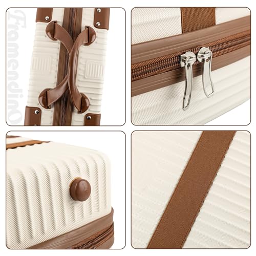 Framendino Beige Hard Shell Travel Makeup Case - Portable Cosmetic Suitcase