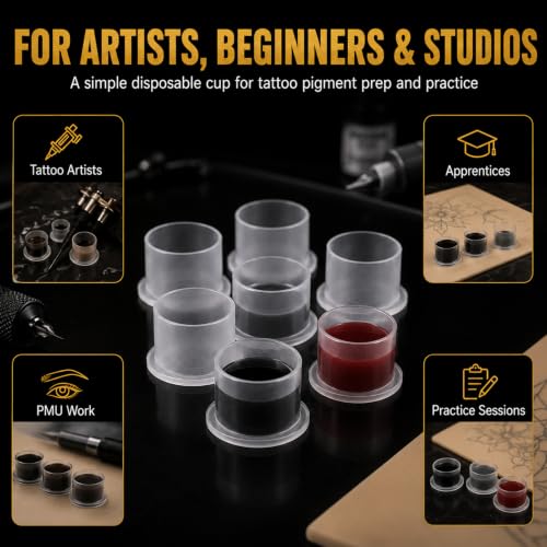 Large 1000pcs Disposable Tattoo Ink Caps with Wide Flat Base - Clear, Spill-Proof, Professional Supplies
