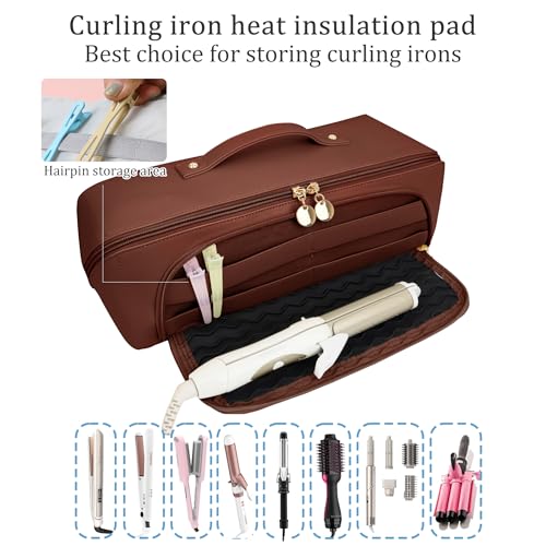 Veki Travel Carrying Case for Shark Flexstyle, Airwrap. Organizer for Shark Flexstyle/FlexFusion/SpeedStyle, Stylers and Accessories, Hair Tools Travel Bag, Hair Dryer 2 In 1 Storage Bag (Brown)
