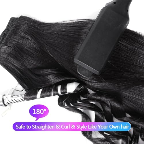 Black 24 Inch Clip-In Hair Extensions - Real Human Hair, 8pcs, 120g, Natural Black