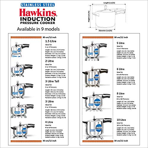 Hawkins 8.5 Quarts Stainless Steel Pressure Cooker with Inner Lid - Induction Compatible