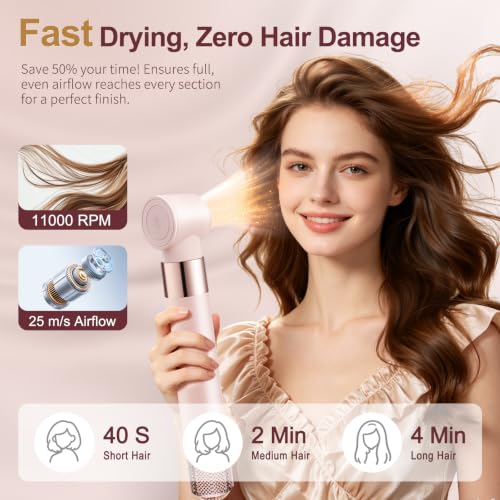 Pink 5-in-1 Hair Styler Blow Dryer Brush Set - 110,000 RPM Hot Air Brush