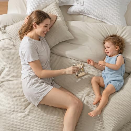 California King Waffle Duvet Cover Linen No Comforter 104x98 Soft & Breathable