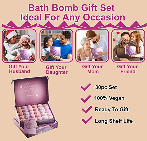 Lavender Bath Bombs Gift Set - 30pc Natural Spa Bubble Bath Accessories