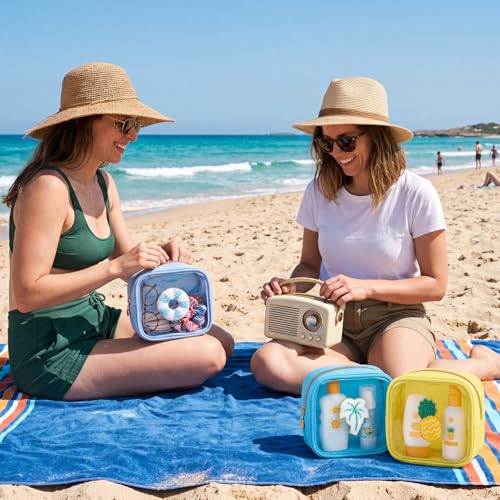 Mini Preppy Makeup Bags Bulk - Multicolor Beach Storage Pouches - 6 Pack
