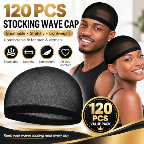 Ramede Stocking Wave Cap for Men Women Wig Caps - Black, 120 Pack