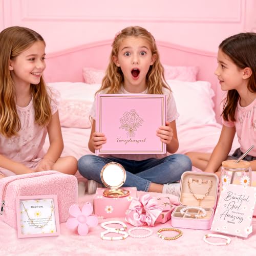 9 PCS Trendy Stuff Gifts for Tween & Teen Girls, Valentine's Day Gift Box makeup kit & makeup set, Birthday Gifts for Granddaughter Daughter Niece Ages 8-16, with Empowering Tasks