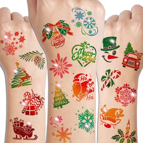 Glitter Christmas Temporary Tattoos for Kids - 74 Individually Sheets Perfect for Kids Christmas Party Favors, Stocking Stuffer