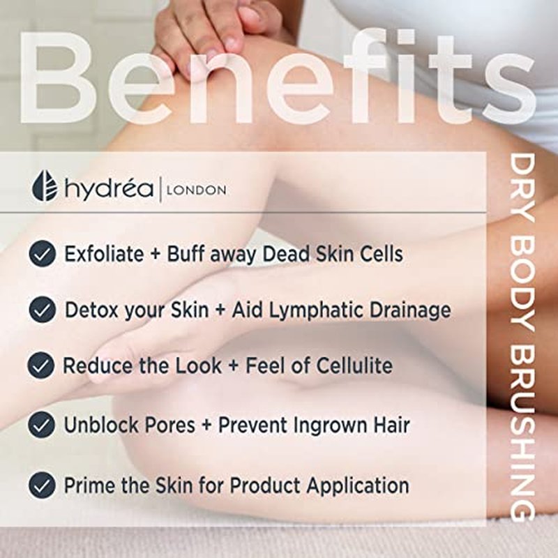 Hydrea London Dry Body Brush ? Premium Exfoliating Dry Skin Brush Cactus Bristle, Vegan Dry Brush Cellulite Remover, Exfoliating Body Scrubber for Lymphatic Drainage, FSC¢ç Certified Beechwood