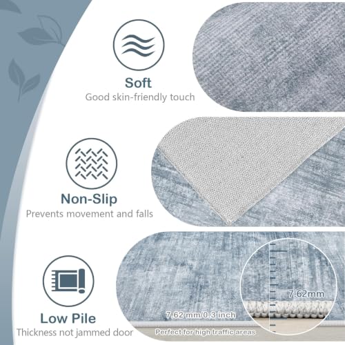 Blue 6x9 Washable Modern Abstract Area Rug - Non Slip, Stain Resistant for Living Room, Bedroom, Kitchen, Office