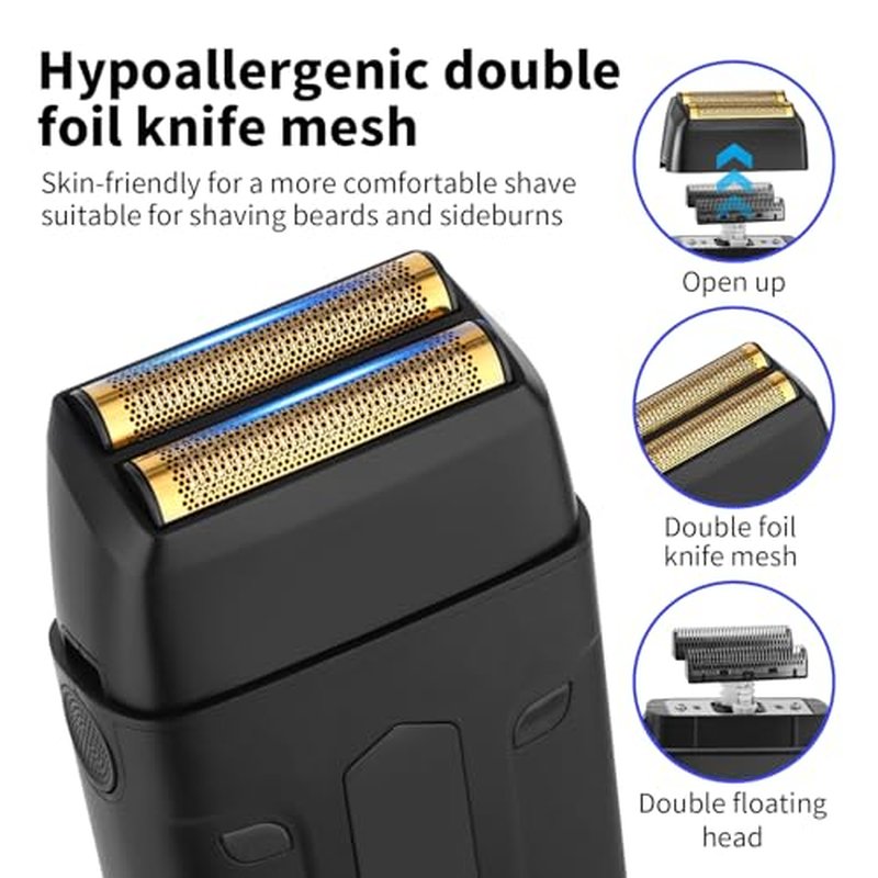 HIENA PRO Professional Reciprocating Electric Shaver for Men, Cordless Beard Trimmer & Bald Head Precision Trimmer, Foil Shaving and Men's Facial Grooming Tool with LED, Gifts for Men