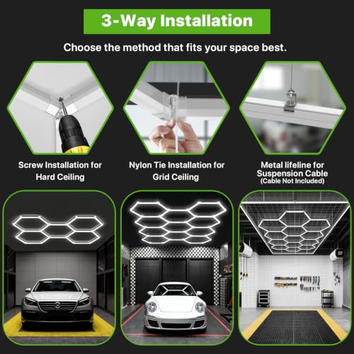 Glitgate 8-Grid Hex LED Panel Lights 245W 26950LM Daylight 6500K Garage Workshop