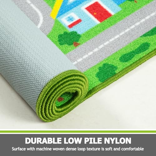 Kids Traffic Road Playmat Carpet - Non-Slip City Map Rug for Toddler Playroom, 6.6'x9.8' Green