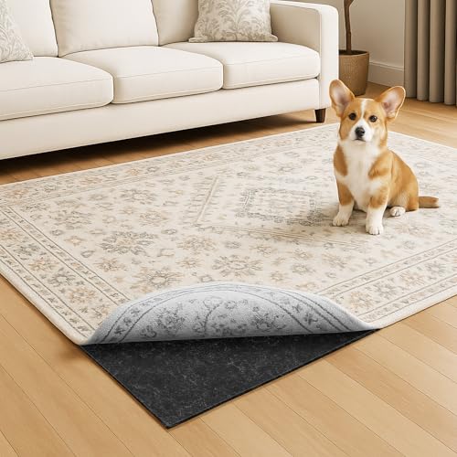 8' x 10' Waterproof Felt Rug Pad with Natural Rubber Backing - Non Slip Floor Protector - 1/4 Inch Thick - Secure Grip & Floor Protection