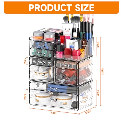 Acrylic Makeup Organizer with 8 Drawers - Stackable Vanity & Skincare Storage Set of 3