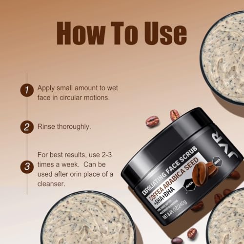 Men's Face Scrub with Coffee Extract, AHA & BHA - Deep Exfoliating & Pre-Shave (8.46 Fl Oz) - Variation of THIS Listing
