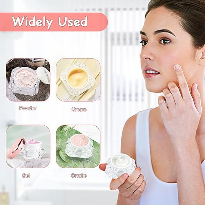 6pcs 30ml/1oz Empty Clear Plastic Diamond-shape Cream Jars with Pink Lid and White Inner Lining,Cosmetic Sample Pot Container,Scrub Storage Box,Makeup Bottles for Eye Shadow,Gel,Foundation