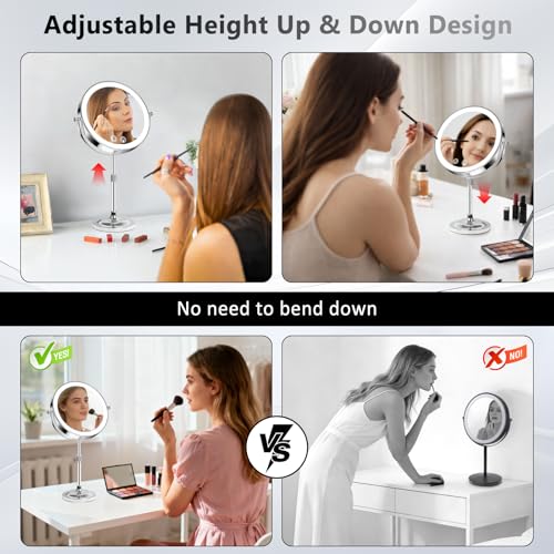 8-Inch LED Lighted Makeup Mirror with Adjustable Height & 10X Magnification